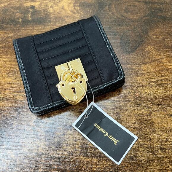 Juicy Couture SFP Quilted Mini Wallet 4x4 Gold Tone Heart Lock & Key Bi-Fold New - Picture 3 of 11